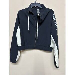 Mono B Cropped Athletic Jacket Black White Zip Front Stretch Womens Small Gym